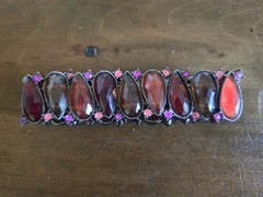 Women’s Vintage Stretchy Teardrop Bracelet Pink Purple Amber Rhinestone