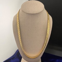 Vintage Herringbone Nugget Textured Chain Necklace Gold Tone 32”