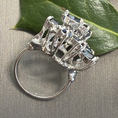 Vintage Spray Ring Estate Fine Jewelry Sz 7 18K White Gold Plated Blue Marquise