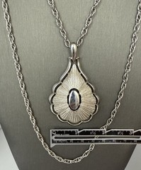 Crown Trifari© Textured Pendant Double Chain 1955-1969 Signed Silver Tone 18”