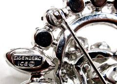 Vintage Signed Eisenberg Ice Rhodium-Plated Sparkling Rhinestone Floral Brooch