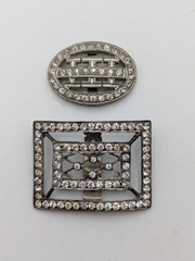 2 Antique Rhinestone Buckles Silver Tone Setting