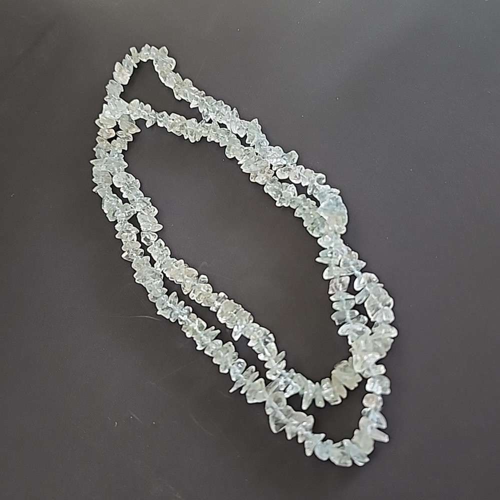 Aquamarine Chip 18” Necklace Translucent Light Sky Blue Green Stones Beach BOHO