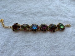 R.J. Graziano Multi-Colored Rhinestone Link Bracelet Vintage 7-8″ Adjustable