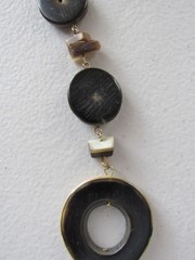 Vintage 1960’s Retro Flat Bone or Horn Disc Beaded Necklace 31″
