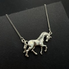 Vintage USSR 916 Silver Horse Pendant Necklace Soviet Armenian Jewelry 1980 6.9g