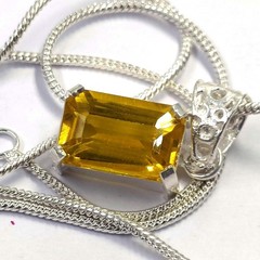 25 Ct Natural Yellow Sapphire Pendent Emerald Shape 925 Silver EGL Gemstone 6AHN