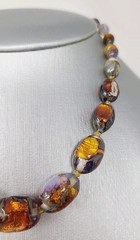 Antique Venetian Opalescent Gold Foil Oval Beaded Graduated Necklace