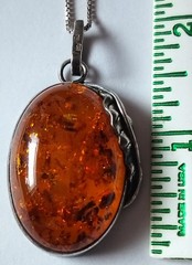 Vintage Large Baltic Amber Antiqued Sterling Silver Large Pendant, Substantial