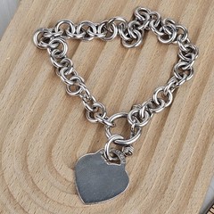 Vintage 925 Sterling Silver Rolo Chain Heart Charm Toggle Bracelet 7.5″ -23.1 g