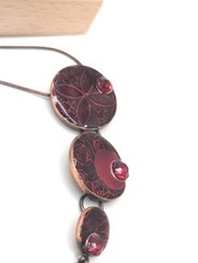 Vintage Copper Red Flower Drop Dangle Jewelry Necklace Matching Set Rhinestone