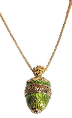 Joan Rivers Imperial Treasures III Green Enamel Egg Pendant Necklace 29 in Long