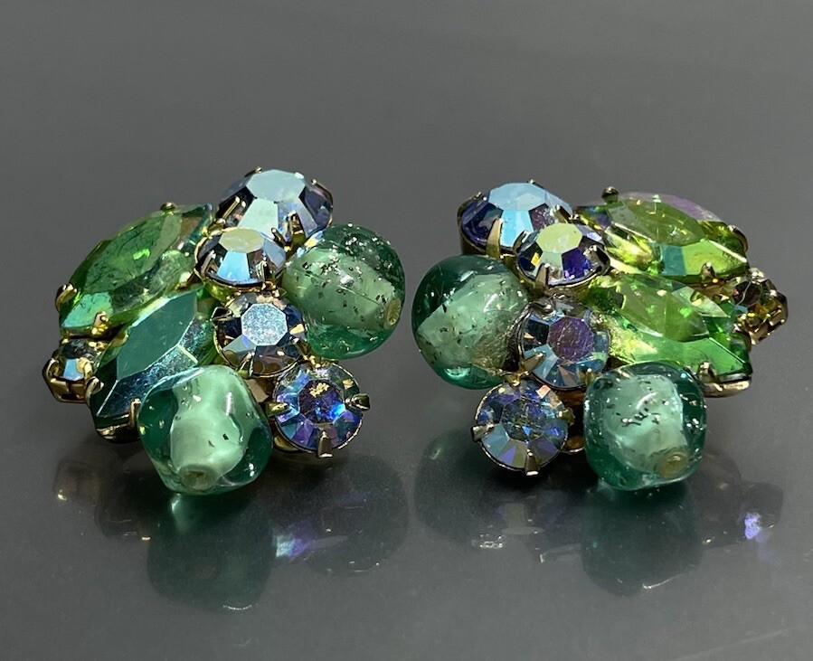 Juliana Style Women’s Clip On Earrings Gold Tone Faceted Crystal Glass 1 1/8”