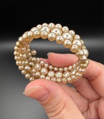 Vintage Multi Strand Faux Pearl Coil Bracelet Champagne Cream Unsigned MCM