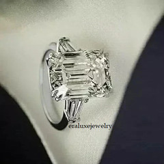 4Ct Emerald Cut Lab Created Diamond Engagement Bridal Ring 14k White Gold Plated