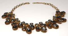 J. CREW Gold Tone Amber & Smoky Gray Jewel Box Cluster Statement Necklace