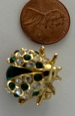 Vtg Ladybug Beetle Brooch Jelly Belly Lucite Cab Green Rhinestone Goldtone Pin