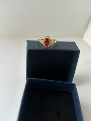 Vintage Red Cubic Zirconia Ring Gold Plated Womens Size 8.5