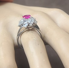 Vintage Platinum Cocktail Ring 1.77CT. Natural Round Cut Pink Sapphire GIA Cert