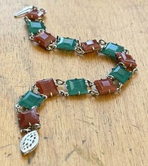 1920s Carnelian Chrysoprase Bracelet in 925 Sterling Silver Authentic Art Deco