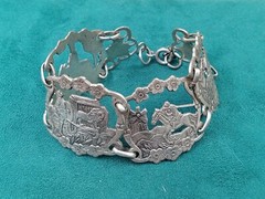 Ornate old Silver color Bracelet w. Don Quixote Adventure Diorama Scenes