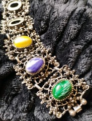 Vtg “As-Is” Selro Selini (?) Ornate Panel Bracelet w/Marbleized Acrylic Stones!