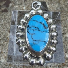 Vintage Taxco TD-29 Sterling Silver 1.75 Pendant Dyed Howlite Mexico Bubble Rope