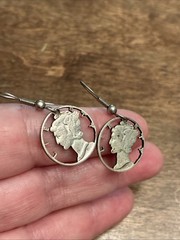 Vintage Silver Mercury Dime Earrings Sterling 3cm