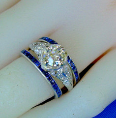 Original Antique SAPPHIRE Carre cut Band Deco PLATINUM Eternity Anniversary Ring