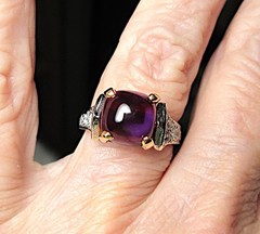 UNIQUE 14K TT GOLD 2+ CT AMETHYST 1.00 CTW DIAMOND RING 6 Grams FEB BIRTHSTONE