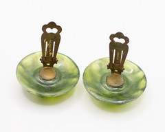 Vintage Western Germany Green Marbled Clip On Earrings | Mid Century Swirl