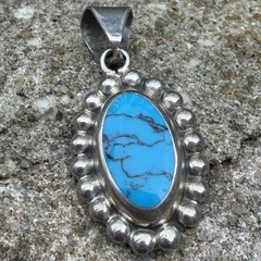 Vintage Taxco TD-29 Sterling Silver 1.75 Pendant Dyed Howlite Mexico Bubble Rope