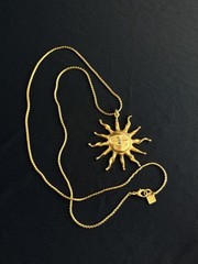 Vintage Anne Klein Sun Pendant Necklace Gold Tone Celestial Face 1980s Designer