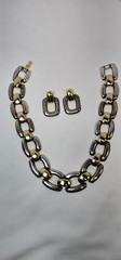 Vintage Two Tone Chunky Chain Necklace & Earrings Set Gold Silver Link Statement
