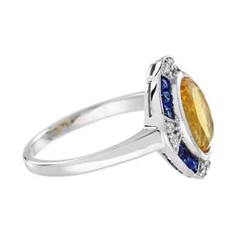 Art Deco Style Lab Created Diamond & Citrine Engagement 14K White Gold FN Ring