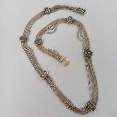 Vintage Silver Necklace Multi Chain Niello Station Layered 925 Ethnic Wide Old