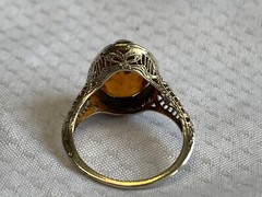 Vtg 14K White Gold Ring 3.51g Fine Jewelry Sz 7.5 Amber Color Oval Stone Prong