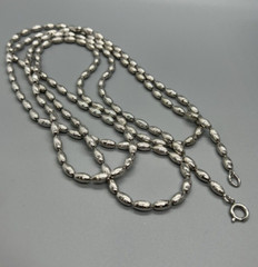 Metallic Oval Textured Beaded Necklace Vintage Silver Tone Opera 54 in
