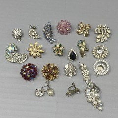 VTG Rhinestone Single Earring Lot 20 Astro Nolan Miller Florenza Trifari Coro