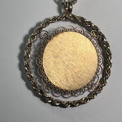 Vtg Gold Tone Filigree Rope Circle Pendant Necklace 24 Inch Statement Jewelry