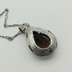 Vintage Sterling Silver 925 Smoky Quartz Large Pendant Necklace 24″