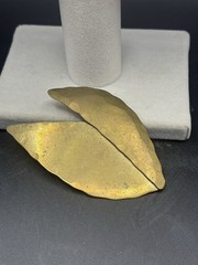 Mid Century Modern Brass Leaf Brooch Abstract Brutalist Style 3” Pin