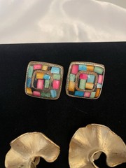 VTG Clip Earrings Lot STATEMENT RUNWAY STYLE Mosaic Geometric Dangle MORE *Read*