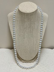 VINTAGE OPALITE OR OPALINE OPALESCENT GLASS BEAD NECKLACE HAND KNOTTED 26”
