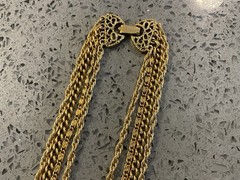 Vintage 20” Goldette 4-Strand Chain Intaglio Cameo & Locket Pendant Necklace