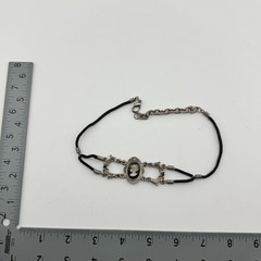 Vintage Black Cord Silver Tone Cameo Choker Necklace Adjustable 12-15 Inch