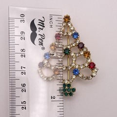 Vintage Christmas Tree Multi-color Rhinestone Gold Tone Brooch