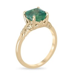 Art Deco 3.20 Ct Natural Emerald Vintage Engagement Ring 14K Yellow Gold Finish