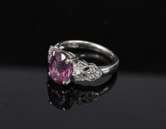 Fine 2.97ct GIA Madagascar Pink Sapphire & 0.13ct Diamond Platinum Ring Size 5