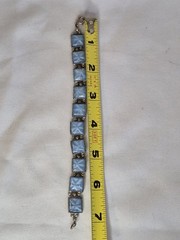 Blue Opaline Star Czech Glass Bracelet Square Silvertone Link 7 Inches Vintage